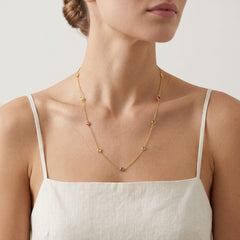 Gold necklace with multicolor stones