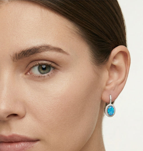 Oválné stříbrné náušnice opál 