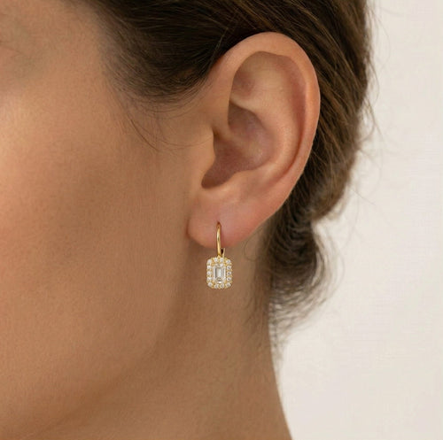 Rechteckige Halo-Ohrringe