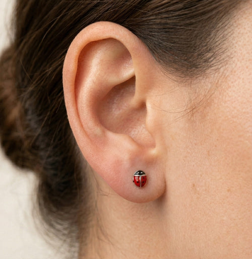 Pendientes de plata con mariquita
