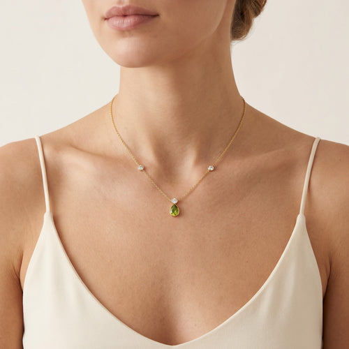 Pear olivine and cubic zirconia necklace