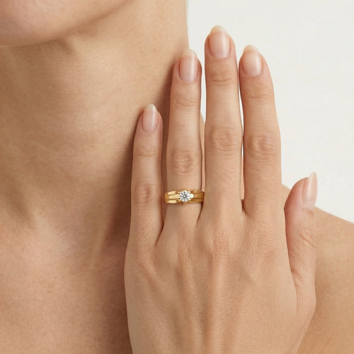 Bold gold and cubic zirconia ring