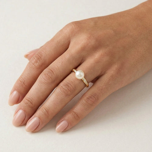 Zirkonia- und Perlen-Gold-Ring