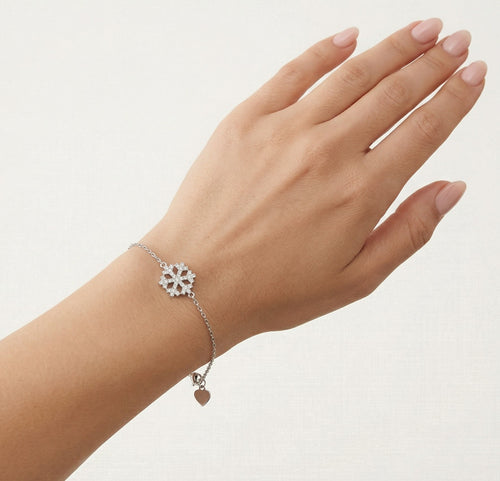 Pulsera de cadena de plata con copo de nieve