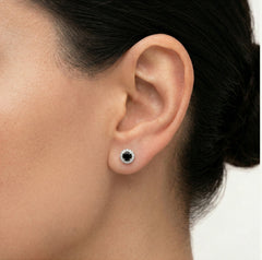 Silver stud earrings with round onyx
