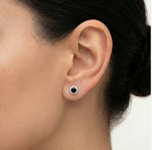 Boucles d’oreilles puces en argent avec onyx rond