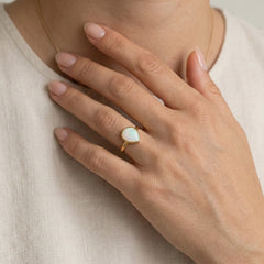 Wide pear opal gold ring