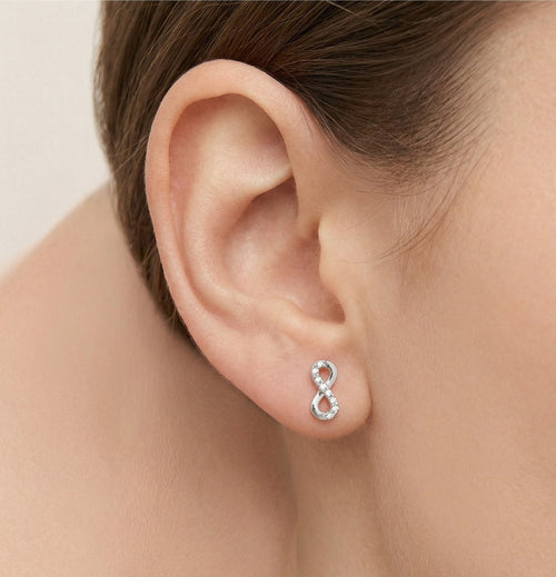 Infinity cubic zirconia studs white gold earrings