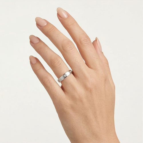 White gold wedding ring with sparkling finish