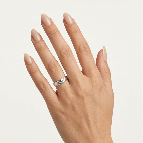 White gold half heart wedding ring set