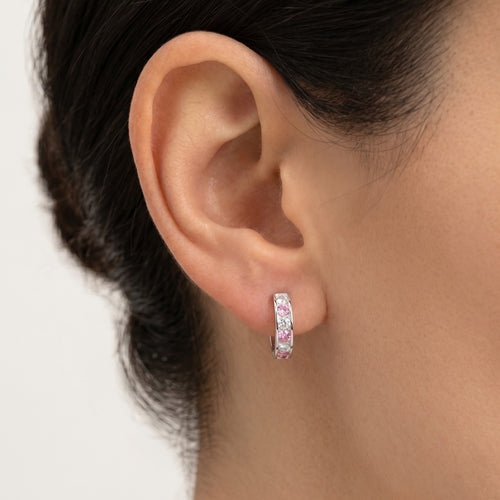 Sparkling hoop earrings with pink quartz