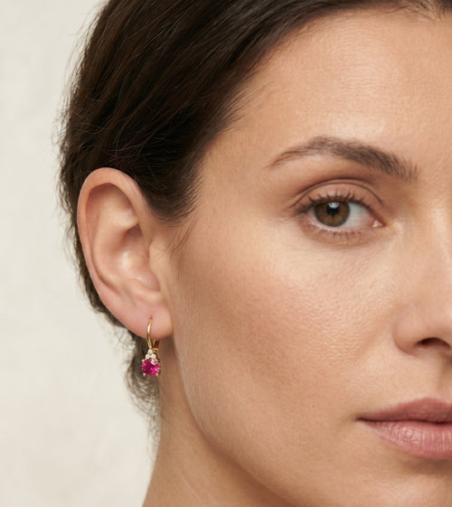 Ruby and cubic zirconia gold earrings