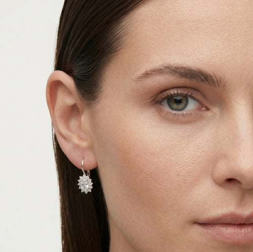 Boucles d’oreilles pendantes en argent avec halo de zirconiums cubiques