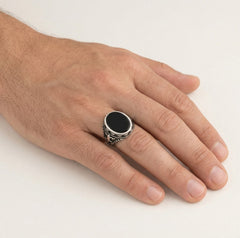 Silver men ring with dark onyx center