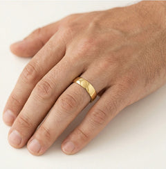 Thick yellow gold heart wedding rings