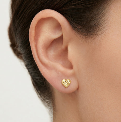 Yellow Gold diamond-cut heart post earrings