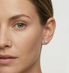 White gold tiny cubic zirconia heart stud earrings