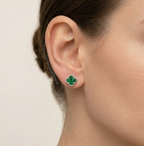 Clover green agate stud earrings