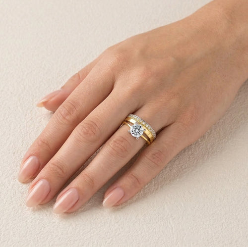Lustrous cubic zirconia two tone gold ring