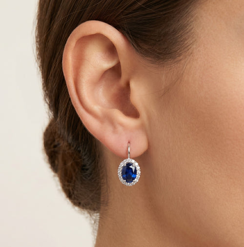Sapphire drop earrings in white gold