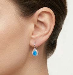 Boucles d’oreilles à levier en opale bleue poire