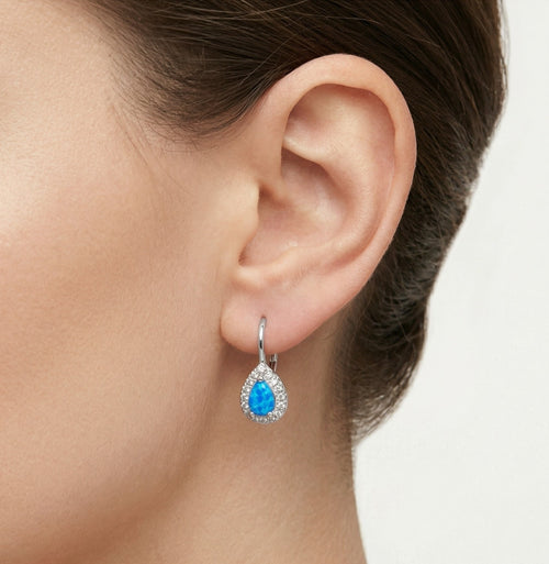 Náušnice s modrým opálem hruškovitého tvaru