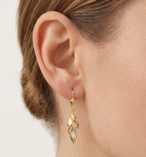 Dangling spiral two-tone gold earrings