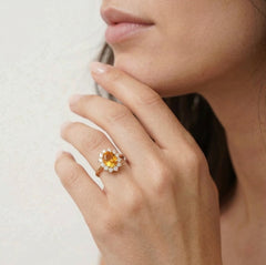 Natural citrine halo ring