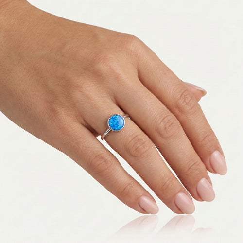 Round blue opal ring