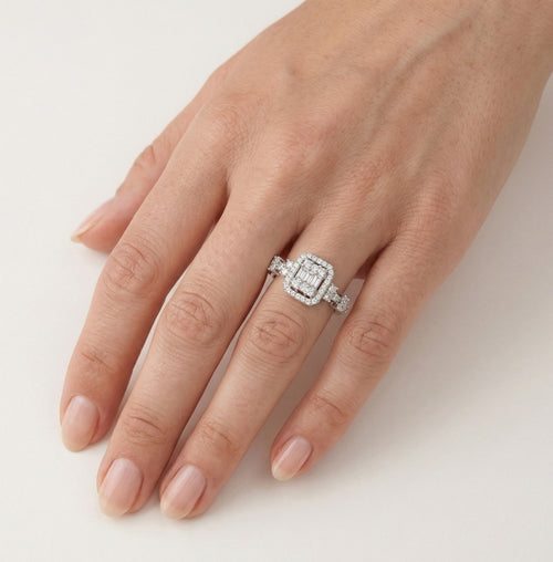 Elegant halo sterling silver ring for women