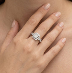 Elegant halo sterling silver ring for women