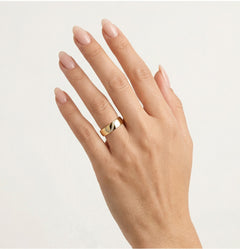 Thick yellow gold heart wedding rings