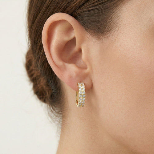Two-row crystal gold earrings