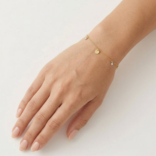 Gold Dangle Bracelet with Zircons