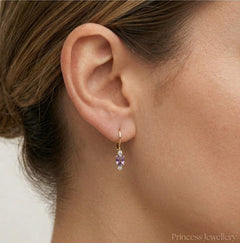 Oval briolette amethyst gold earrings