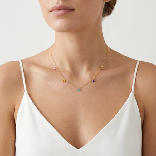 Pozlacený náhrdelník s barevnými kameny