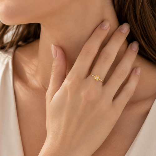 Yellow Gold Floral Zircon Ring
