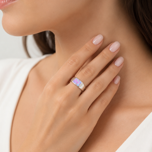 Sterling Silver Square Opal Signet Ring