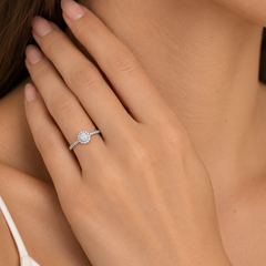 White Gold Diamond Halo Engagement Ring