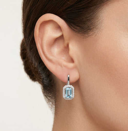 Rectangle aquamarine gold diamond earrings