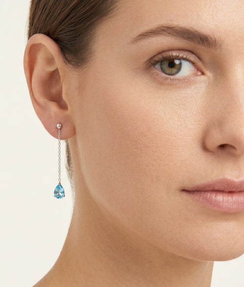 White gold chain earrings with topaz