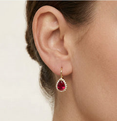 Pear rubellite yellow gold earrings