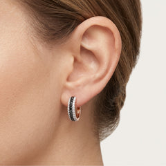 Shiny rose gold earrings with black and white diamonds