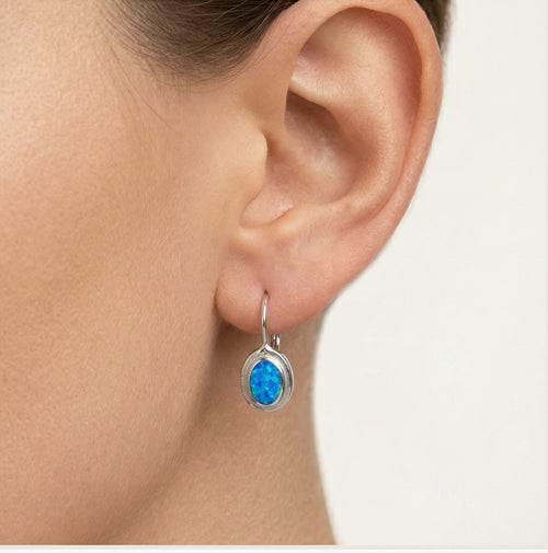 Stříbrné oválné náušnice opál 