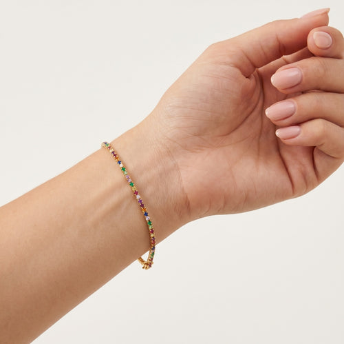Jemný barevný tenisový náramek ze žlutého zlata