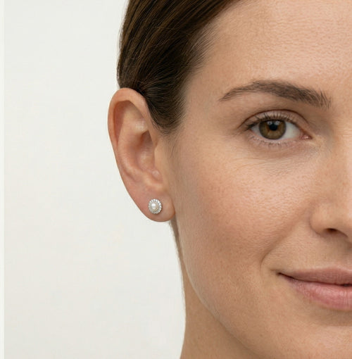 Boucles d’oreilles puces en argent avec perle