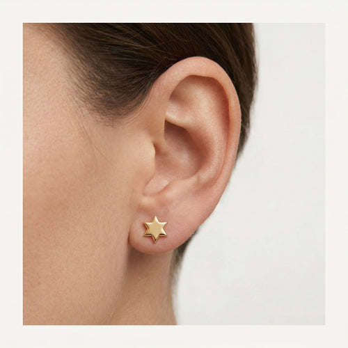 Lesklé náušnice z růžového zlata s hvězdou