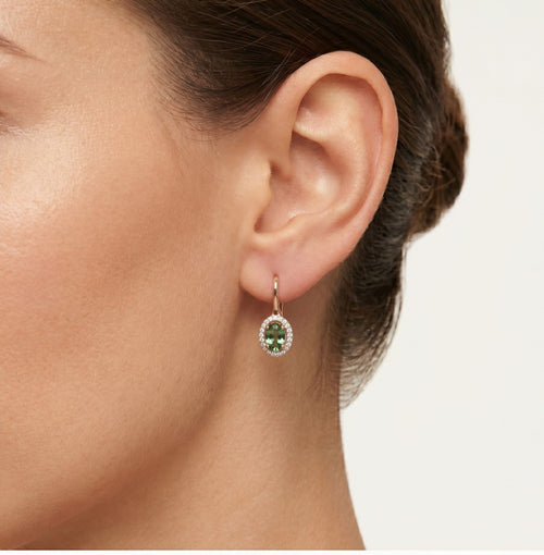 Oválné náušnice se safírem a diamanty