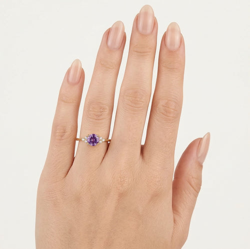 Yellow gold amethyst & cubic zirconia ring