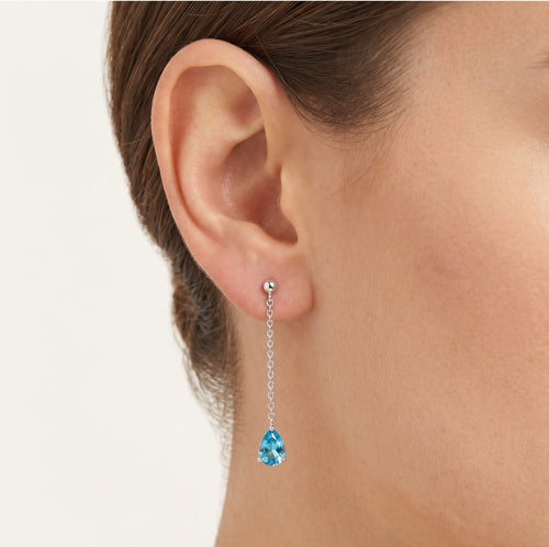 White gold chain earrings with topaz